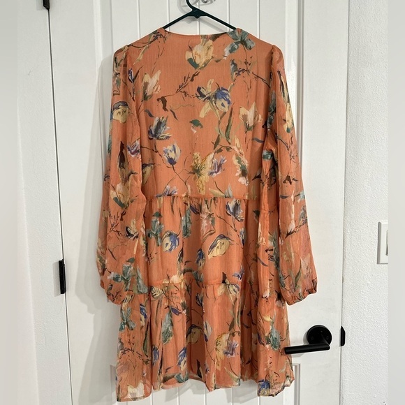 NWT Greylin Unwritten Peach Floral Long Sleeve Dress - Picture 6 of 7